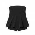 Women's Sexy Strapless Tube Top Romper With Peplum Waist Solid Black Backless Polyester Jumpsuit Summer Club Party Short Jumpsuits For Ladies