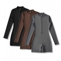 Women Long Sleeve Slim Fit Half Zip Up Romper One Piece Fitness Yoga Jumpsuit High Elastic Stand Collar Solid Short Jumpsuits For Workout Casual Streetwear