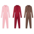Women's Slim Fit Sporty Yoga Jumpsuit Long Sleeve Cotton Blend Catsuit With Zipper Mock Neck One Piece Bodycon Romper For Activewear Streetwear