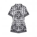 Women's Geometric Floral Print Romper Jumpsuit Lapel Short Sleeve Button Down Elastic Waist Polyester Woven Summer Casual Vacation Outfits Play Suit