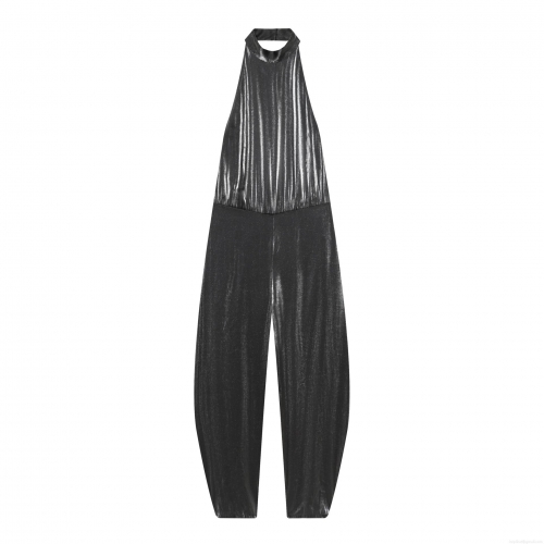 Sexy Halter Neck Backless Metallic Jumpsuit For Women Sleeveless High Waist Wide Leg Long Pants Party Clubwear Evening Romper Sexy Halter Neck Backless Metallic Jumpsuit For Women Sleeveless High Waist Wide Leg Long Pants Party Clubwear Evening Romper