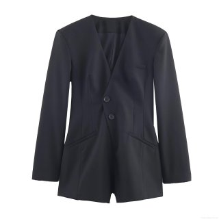 Women's Elegant Black Blazer Jumpsuit Long Sleeve Deep V-Neck Collarless Shorts Romper With Shoulder Pads Double Breasted Button Slim Fit Woven Polyester Spandex One Piece Playsuit Women's Elegant Black Blazer Jumpsuit Long Sleeve Deep V-Neck Collarless Shorts Romper With Shoulder Pads Double Breasted Button Slim Fit Woven Polyester Spandex One Piece Playsuit