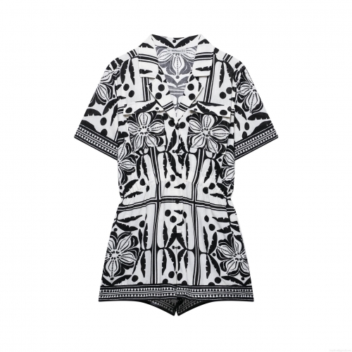 Women's Bohemian Floral Geometric Print Romper Short Sleeve V Neck Button Down Jumpsuit With Elastic Waist Summer Casual Beach Short Playsuit For Women Women's Bohemian Floral Geometric Print Romper Short Sleeve V Neck Button Down Jumpsuit With Elastic Waist Summer Casual Beach Short Playsuit For Women