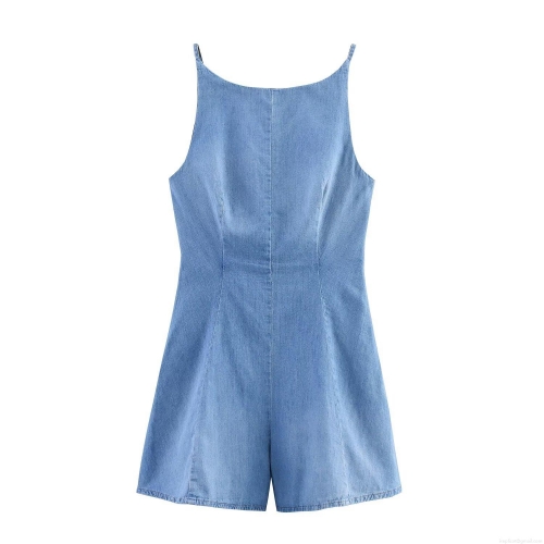 Women's Sleeveless Backless Denim Romper Sexy Tie-Back Hollow Out Jumpsuit Summer Casual Square Neck Denim Blue Playsuit For Vacation Party Women's Sleeveless Backless Denim Romper Sexy Tie-Back Hollow Out Jumpsuit Summer Casual Square Neck Denim Blue Playsuit For Vacation Party