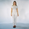 Women's Sexy Polka Dot Two-Piece Set Short Sleeve Round Neck Top And High Waist Micro Flare Pants Casual Streetwear Outfit For Women