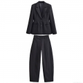 Women's 2-Piece Professional Business Suit Set Solid Color Slim Fit Notched Lapel Blazer and High Waist Wide Leg Trousers for Office Workwear Street Style