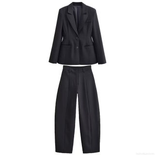 Women's 2-Piece Professional Business Suit Set Solid Color Slim Fit Notched Lapel Blazer and High Waist Wide Leg Trousers for Office Workwear Street Style