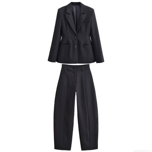 Women's 2-Piece Professional Business Suit Set Solid Color Slim Fit Notched Lapel Blazer and High Waist Wide Leg Trousers for Office Workwear Street Style
