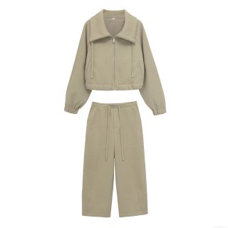 Women's 2-Piece Sweatshirt Sweatpants Set Casual Zip Up Lapel Long Sleeve Top and High Waist Wide Leg Pants with Side Split Soft Loungewear Tracksuit for Spring Autumn
