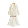 Women's Fashion Solid Color One Button Blazer With High Waist Shorts Set Long Sleeve Lapel Casual Streetwear Outfits Elegant Two Piece Co-ord Set Polyester