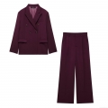 Women Elegant Wine Red Suit Set Double Breasted Blazer Jacket And High Waist Wide Leg Pants Two Piece Business Casual Office Wear Outfits For Ladies