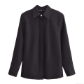 Women's 2-Piece Elegant Black Set Shoulder Pad Long Sleeve Shirt And High Waist Flare Pants Set Solid Color Office Lady Chic Streetwear Polyester Suits