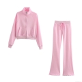 Women Two Piece Sporty Tracksuit Set Cotton Blend Long Sleeve Zipper Hoodie and Flare Sweatpants Casual Streetwear Outfits