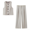 Women's 2-Piece Striped Suit Set Elegant Button-Up Vest Waistcoat And High Waist Wide Leg Pants Set Office Lady Business Casual Streetwear Outfit