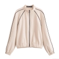 Women's Casual 2 Piece Set Color Block Stand Collar Jacket and Wide Leg Pants Polyester Contrast Striped Long Sleeve Zipper Outerwear Loose Trousers Streetwear Outfits for Women