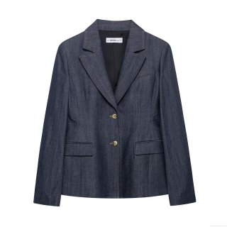 Women's 3-Piece Denim Look Suit Set Deep Blue Blazer Bustier Top And Wide Leg Pants Contrast Stitching Streetwear Casual Outfit
