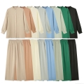 Women's Casual 2-Piece Outfit Cotton Blend Long Sleeve Stand Collar Button Down Shirt and Elastic Waist Wide Leg Pants Set Solid Color Streetwear Suit