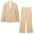 Women's Champagne Gold Metallic Blazer Suit Set Elegant Single Breasted Jacket And Wide Leg Pants Office Professional Two Piece Outfit