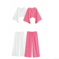 Women's Asymmetric Cloak Top and Wide Leg Pants Set Solid Color Polyester V-Neck Batwing Sleeve Streetwear Casual Summer Two-Piece Outfit