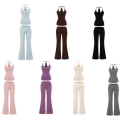 Women's 2-Piece Yoga Set Racerback Camisole With Chest Pads And High Waist Flared Pants Slim Fit Sporty Ribbed Knit Workout Outfits Women Streetwear Casual Two-Piece Sets