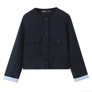 Women's Two Piece Pants Set Round Neck Short Jacket And Straight Leg Trousers Cotton Linen Texture Button Front Pocket Casual Office Suit For Women