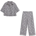 Women's Black and White Gingham 2-Piece Set Casual Shirt and Pants With White Floral Embroidery Scalloped Hem Short Sleeve Button Up Top And High Waist Wide Leg Trousers For Streetwear Summer