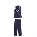 Women's Sleeveless Double Breasted Vest And Straight Leg Pants Two Piece Set Navy Blue Contrast Trim Suit For Office Street Wear
