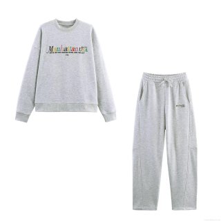 Women's Two Piece Sweatshirt Pants Set Polyester Manhattan Letter Embroidery Crew Neck Pullover Long Sleeve Top Elastic Drawstring Waist Sweatpants Casual Streetwear For Fall Winter