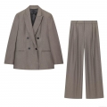 Women's Two Piece Double Breasted Blazer and High Waist Wide Leg Pants Set Business Casual Office Suit With Shoulder Pads Polyester Blend Autumn Winter Fashion