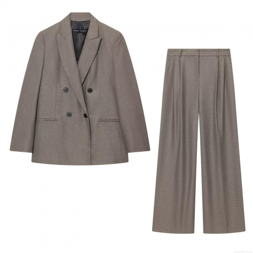 Women's Two Piece Double Breasted Blazer and High Waist Wide Leg Pants Set Business Casual Office Suit With Shoulder Pads Polyester Blend Autumn Winter Fashion
