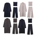 Women's 3-Piece Knitted Set Solid Long Cardigan With Tube Top And High Waist Wide Leg Pants Outfits Casual Autumn Streetwear Set
