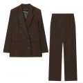 Women's Professional 2 Piece Business Suit Set Double Breasted Blazer and High Waist Straight Leg Pants Solid Color Polyester Office Lady Autumn Outfits