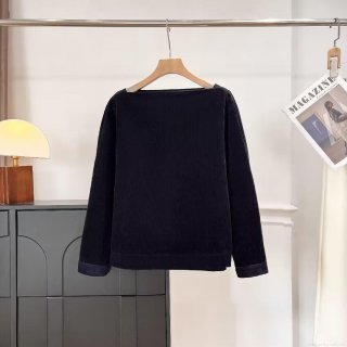 Women Corduroy Set Casual Boat Neck Long Sleeve Top High Waist Wide Leg Long Trousers Solid Color Retro Autumn Winter Fashion Minimalist Loose Clothing