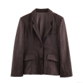 Women's Corduroy Blazer and Wide Leg Pants Set Solid Color Vintage Long Sleeve Suit for Commuting Casual Winter Autumn Outfits