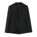 Elegant Women 2-Piece Suit Set Asymmetrical Hem Single Button Blazer And High Waist Wide Leg Trousers Business Casual Office Lady Outfits Solid Black Professional Clothing