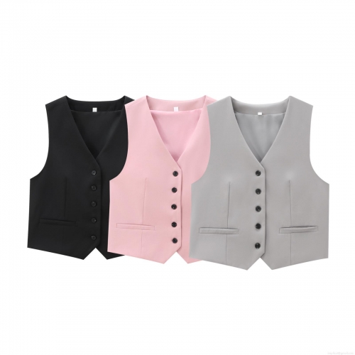 Women's Business Suit Set Elegant V-Neck Single-Breasted Waistcoat High Waist Wide Leg Pleated Trousers Office Commuter Wear Plain Polyester Spandex