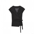 Women's 2-Piece Linen Blend Set Sleeveless Wrap Vest Top And Wide Leg Pants Suit Summer Casual Commuting Office Outfit Solid Color Breathable Fashion Set