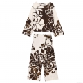 Women Vintage Floral Print Set Long Sleeve Round Neck Top and Wide Leg Pants Two-Piece Casual Outfit Linen-Like Texture Spring Summer Loose Streetwear