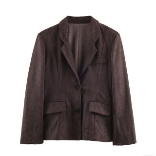 Women's Corduroy 2 Piece Set Notch Lapel Blazer Jacket and Wide Leg High Waist Pants Casual Retro Solid Color Suits for Office Streetwear