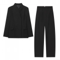 Women's Elegant Professional Blazer Suit Set Autumn Fashion Slim Fit Notch Lapel Jacket and High Waist Wide Leg Pants Commuting Office Wear Two-Piece Outfit