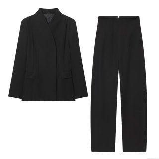 Women's Elegant Professional Blazer Suit Set Autumn Fashion Slim Fit Notch Lapel Jacket and High Waist Wide Leg Pants Commuting Office Wear Two-Piece Outfit