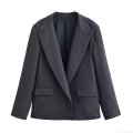 Elegant Women's 100% Polyester Blazer Pants Set Single Breasted Dark Grey Pinstripe Wide Leg Trousers Professional Office Business Commuter Suit