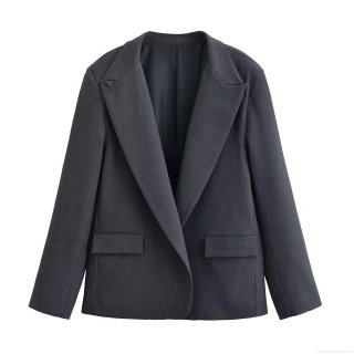 Elegant Women's 100% Polyester Blazer Pants Set Single Breasted Dark Grey Pinstripe Wide Leg Trousers Professional Office Business Commuter Suit
