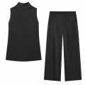 Women's Elegant Acetate Satin Two-Piece Set Halter Neck Backless Sleeveless Top And Wide Leg Pants Solid Color Party Streetwear Outfit