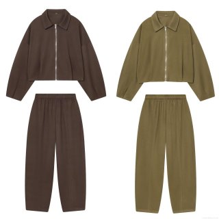 Women's Casual Fashion Two Piece Pants Set Long Sleeve Zipper Lapel Jacket and Elastic Waist Straight Leg Trousers Winter Solid Color Lounge Outfits