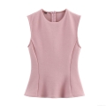 Women's Casual Cotton Blend Sleeveless Peplum Top with Back Zipper or Wide Leg Drawstring Pants Tracksuit Separates Streetwear Co-ord Outfits for Women
