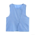 Women's Blue Striped Sleeveless Vest and Wide Leg Pants Set Cotton Blend Casual Loungewear Two Piece Outfit Streetwear Summer Suit