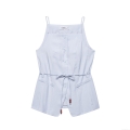 Women's Solid Light Blue 2-Piece Set Beaded Drawstring Belt Camisole Top And High Waist Wide Leg Straight Pants Casual Western Style Sleeveless Outfit