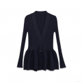 Women's 2 Piece Knit Set V Neck Peplum Top And Flared Pants Ribbed Knit Solid Color Slim Fit Long Sleeve Cardigan And Trousers Tracksuit For Ladies