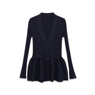 Women's 2 Piece Knit Set V Neck Peplum Top And Flared Pants Ribbed Knit Solid Color Slim Fit Long Sleeve Cardigan And Trousers Tracksuit For Ladies